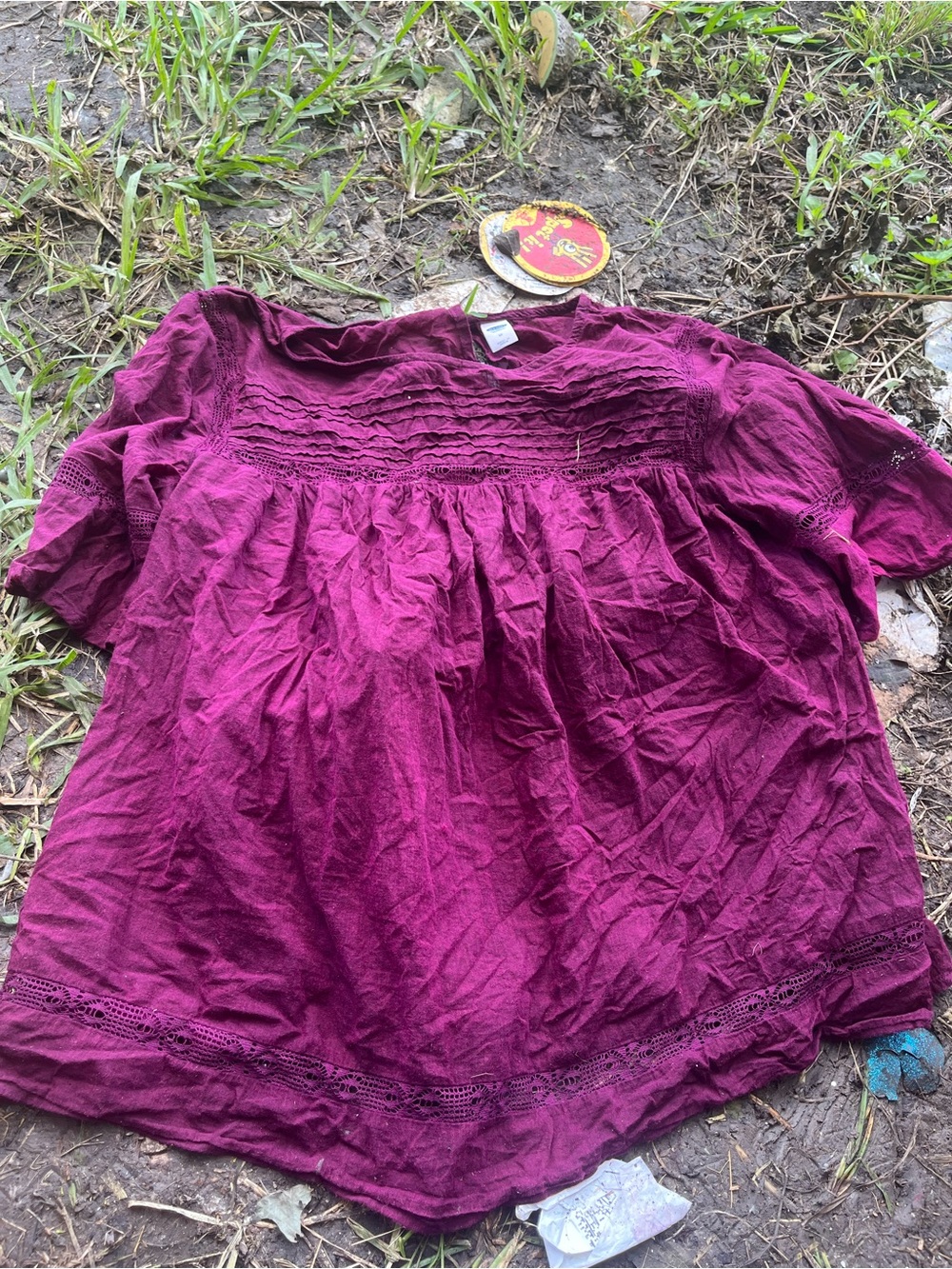 Old Navy Plum Crochet Trim Peasant Blouse